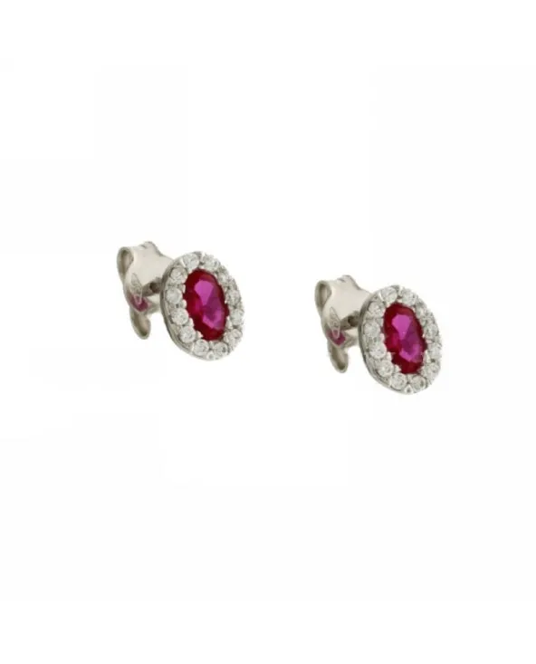 ORECCHINI PIETRA ROSSA CENTRALE E ZIRCONI BIANCHI INTORNO IN ORO BIANCO 18 KT. orau450.004 Antonio Romano Gioielli - 1 ORECCHINI PIETRA ROSSA CENTRALE E ZIRCONI BIANCHI INTORNO IN ORO BIANCO 18 KT. orau450.004 Antonio Romano Gioielli - 1