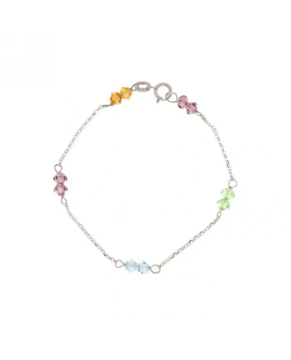 BRACCIALE BIMBA IN ORO BIANCO 18 KT E CRISTALLI MULTICOLORE LUNGO 14 CM. braub080.002 Antonio Romano Gioielli - 1 BRACCIALE BIMBA IN ORO BIANCO 18 KT E CRISTALLI MULTICOLORE LUNGO 14 CM. braub080.002 Antonio Romano Gioielli - 1