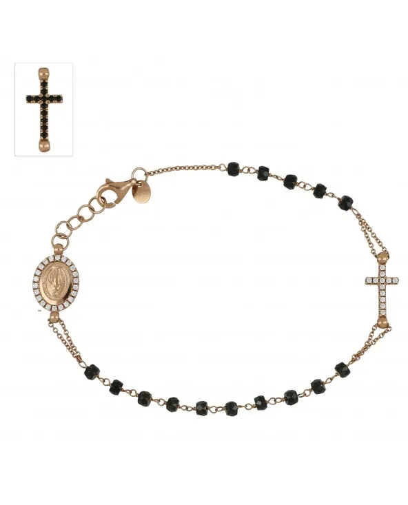 BRACCIALE ROSARIO ORO ROSA PIETRE NERE E ZIRCONI BIANCHI brrosaur.801 Antonio Romano Gioielli - 1 BRACCIALE ROSARIO ORO ROSA PIETRE NERE E ZIRCONI BIANCHI brrosaur.801 Antonio Romano Gioielli - 1
