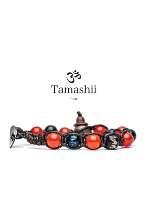 Bracciale Tibettano Tamashii In Agata Fuoco - Unisex - Portafortuna E Protezione