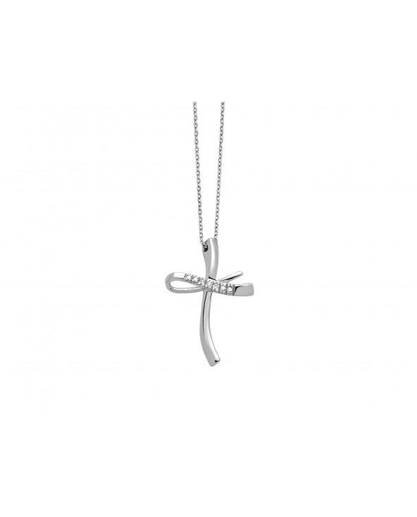Elli Collana Donna In Argento 925 Con Ciondolo Croce E Diamante Vero 0.005 Ct, Lunghezza 45 Cm, In Cofanetto Regalo Con Certificato, Progettata In Germania